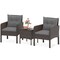 3 Pieces Mix Brown Rattan Patio Set with Cushions and Glass Table